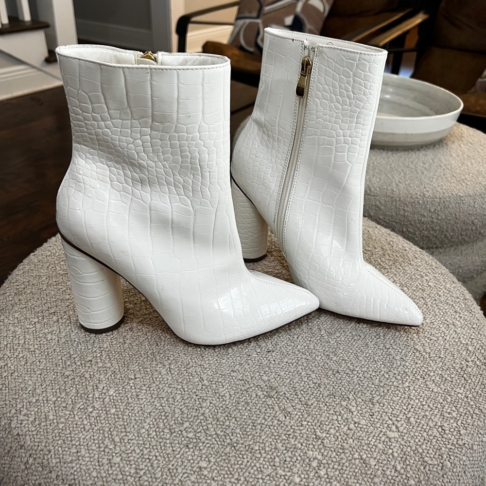 Brand new white crocodile heel boots